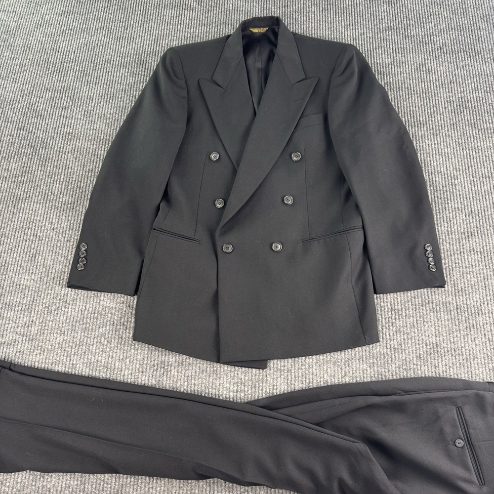 Vintage Nino Cerruti Suit 40R Black Wool Pleated USA Union 28x30 Classic 2 Piece